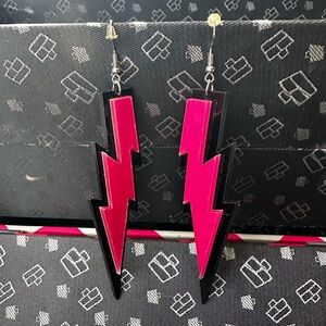 Pink and Black Lightning Bolt Earrings